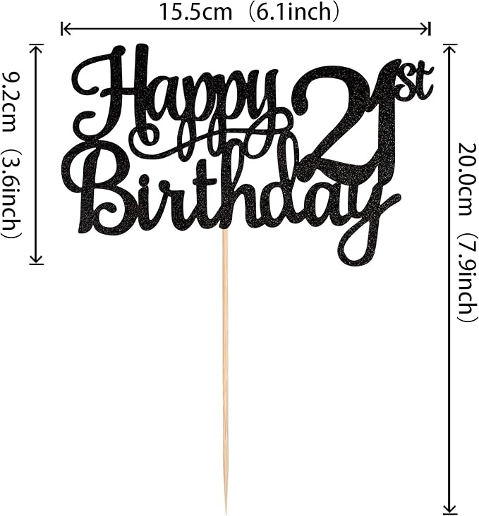 1 PCS Happy 21st Birthday Cake Topper Glitter Cheers to 21 Years Cake Pick 21 Fabulous Cake Decoration for 21st Birthday Party Decorations Supplies Black