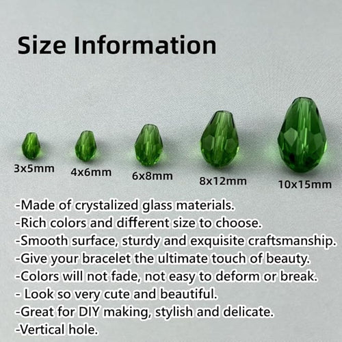 130pcs 6x8mm Teardrop Crystal Glass Beads for Jewelry Making, Faceted Vertical Hole Teardrop Glass Spacer Beads for Wind Chimes Bracelet Earring Necklace DIY Craft(Grass Green)