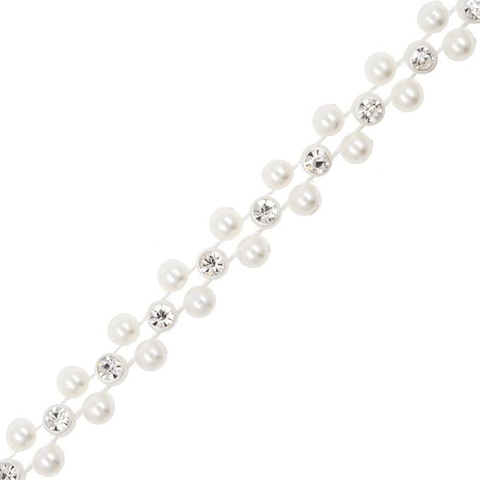 Mandala Crafts 0.25 Inch Crystal Faux White Pearl Beads Roll - 10 Yards Strand of Rhinestones Fake Pearls Chain Garlands Spool String for Christmas Tree, Wedding, Party, Vases, DIY Decoration