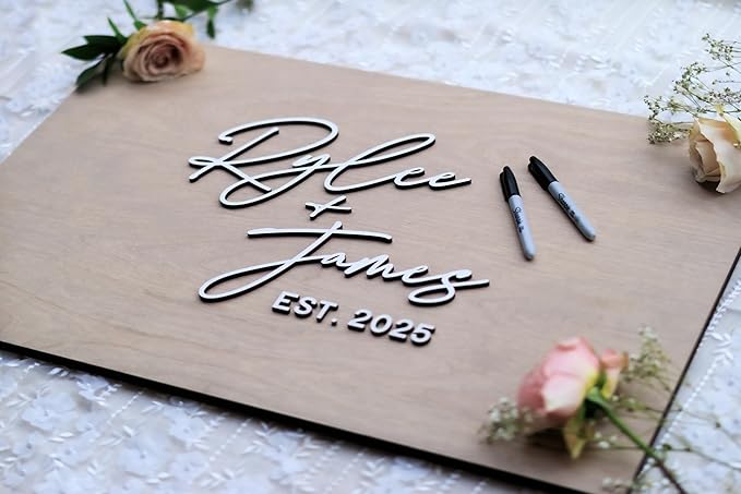 Personalized Last Name Guest Book, Unique Guest Book Sign, Custom Alternative Guest Book, Wooden Guest Book, Wedding Ceremony Guestbook Sign (Design 5)