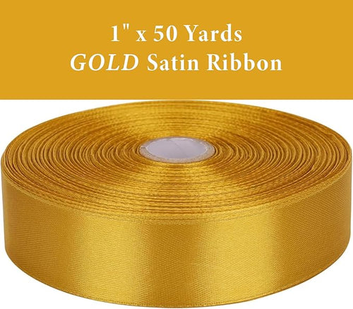 1 Inch Gold Satin Ribbon 50 Yards Solid Fabric Ribbons for Gift Wrapping, Crafts, Floral Arrangements, Wedding, Party, Holiday Decor