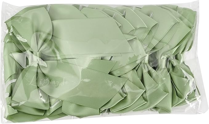 4.5" Satin Ribbon Sage Green Bows for Gift Wrapping, Twist Tie Bows, Cute Bows for Crafts, Party Favors, Premade Bows Pre-Tied Decorative Bows for Flower Bouquets Candy Apple Bows-24 Counts