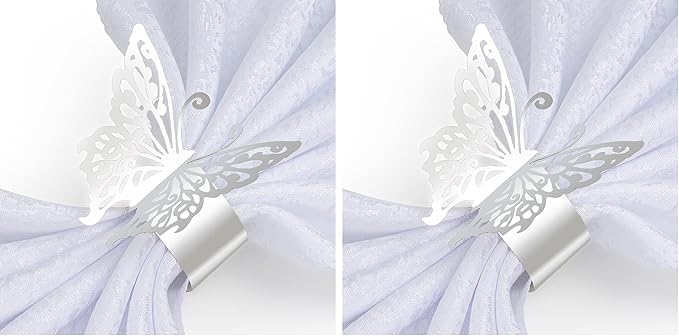 150PCS Butterfly Napkin Rings for Luxury Banquet Style, Reusable Paper Napkin Holders for Wedding Banquet Dinner Table Decor, and Catering Party Services (Silver) (Pack of 2)