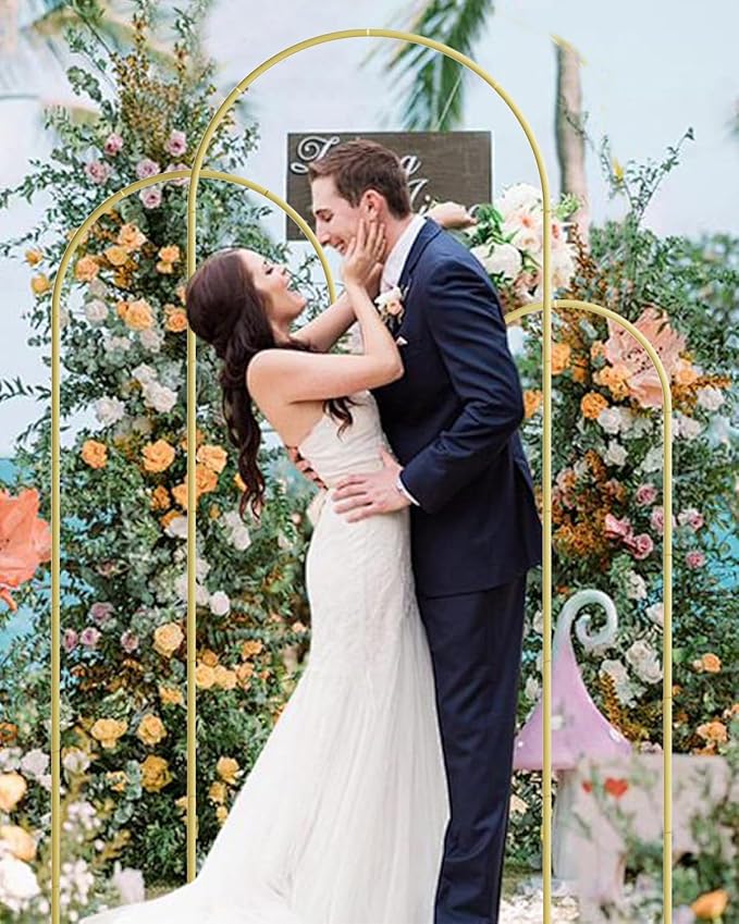 Wedding Arch Set of 3, Gold Metal Arch Backdrop Stand, Balloon Arch Stand Wedding Arch Frame for Ceremony Decoration (Gold, 6FT, 5FT, 4FT Backdrop)