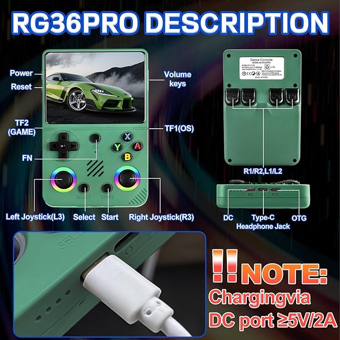 RG36 PRO Retro Handheld Game Console - Support 30000+ Classic Games,3.5-Inch Screen,3000mAh Battery,Linux OS, Portable Game Console for Travel - Birthday Gift for Teens,Boy Friends(Green)