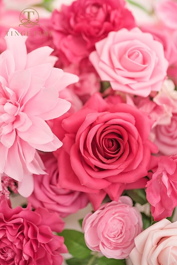 TINGE TIME Artificial Sweetheart Flower Swag with Table Cloth and Table Runner, Pack of 3 Floral Arrangement for Wedding Sweetheart Table Centerpiece Decoration Valentine's Day (Hot Pink)