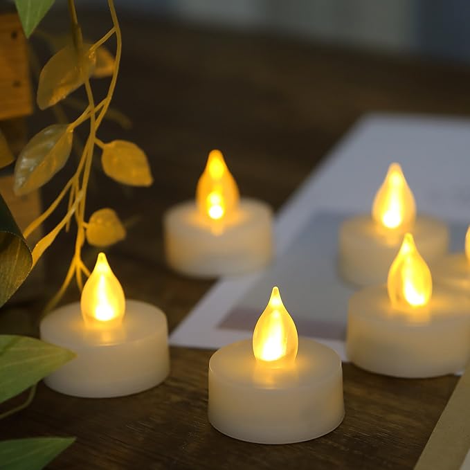 12 Battery Operated Flameless LED Tea Lights with Timer Realistic Flickering Electric Tealight Votive Candles Set Bulk Baptism Wedding Party Decoration Kitchen Home Decor Centerpieces Batteries Incl.