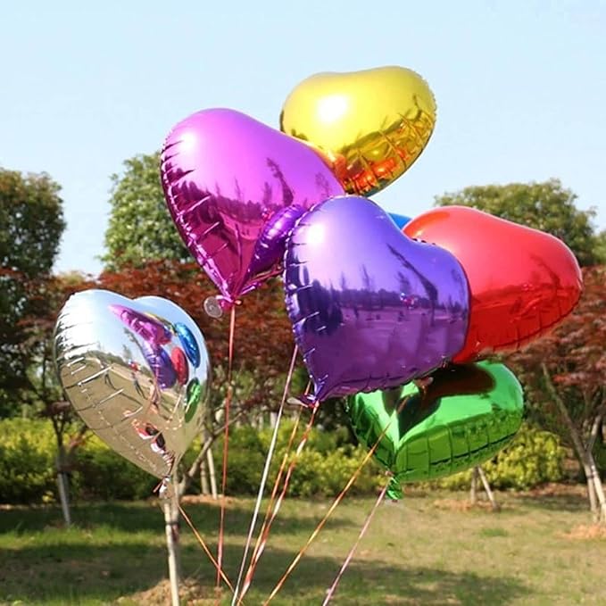 10Pcs Purple Foil Heart Shaped Balloons 18 Inch Mylar for Baby Shower, Wedding, Valentine Decorations - Love Party Decor