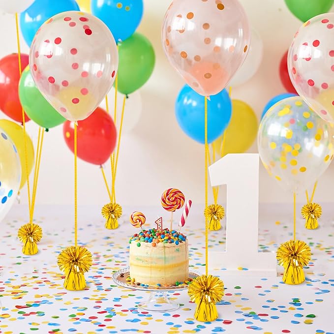 24 PCS Balloon Weights Metallic Anchor, Balloon Holder Heavy Weights with and 1 Roll Iridescent Crimped Ribbon for Balloons Table Party Favor Birthday Decor(Gold)