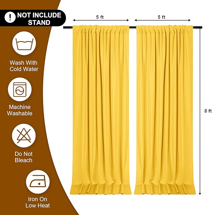 DWCN 10x8 FT Yellow Backdrop Curtains for Parties, Photography Backdrop Drapes with Rod Pockets for Wedding Decorations Stage Birthday Family Gatherings, 2 Panels 5ft x 8ft
