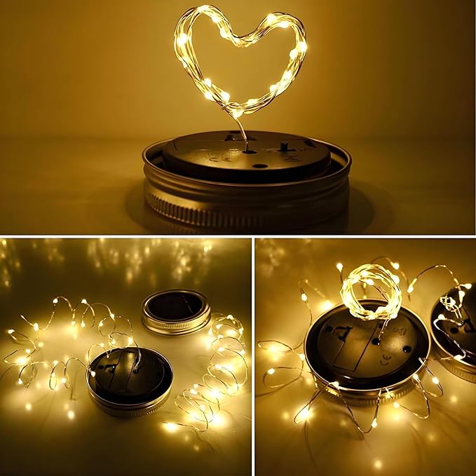 12 Pack Solar Mason Jar Lights for Outside, 30 LED Solar Mason Jar Lids Fairy Lights with 12 Hangers(No Jars) Outdoor Waterproof for DIY Patio Garden Yard Lawn Party Wedding Decoration Warm White