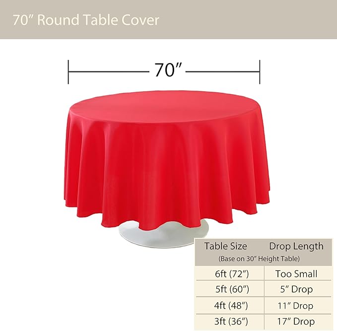 Craft And Party Round Tablecloth, 70 Inch Red Tablecloth, Polyester Fabric Washable Table Cloth for Home, Party, Wedding or Restaurant Use.