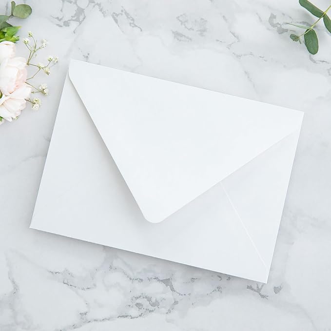 PONATIA 50PCS A7 Euro Flap White Envelope, 5.25 x 7.25'' Dusty Blue Flowers Liner Envelopes for Wedding Invitations, Photos, Postcards, Greeting Cards, Acrylic Mailing, 5x7 Envelopes