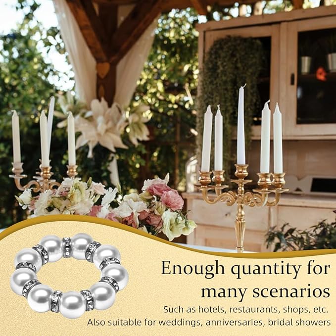 50Pcs Pearl Napkin Rings, Imitation Pearl Napkin Rings Holder, Disposable Beaded Serviette Napkin Buckles for Wedding Reception Party Banquet Dinner Table Decor (Pearl Gold+Silver, 50 Pcs)