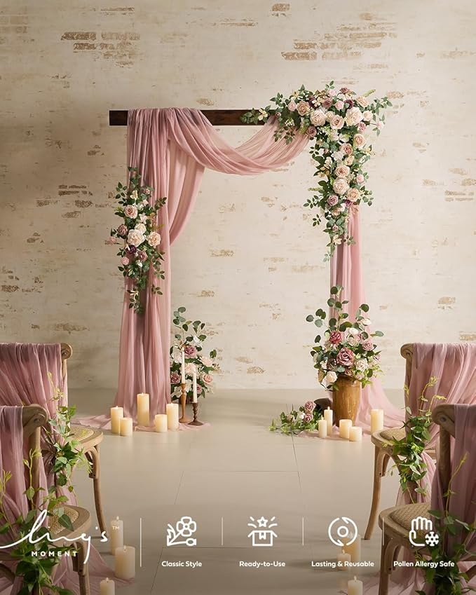 Ling's moment 17.5" Tall Standing Artificial Flowers Arrangements 4 pcs Wedding Aisle Runner Chair Decorations Dusty Rose Cream for Centerpieces Ceremony Reception Rose Floral Party Outdoor