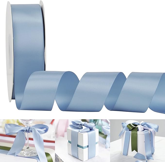 HUIHUANG Dusty Blue Ribbon 1-1/2 inch Double Face Satin Ribbon Silk Ribbons 50 Yards Roll for Gift Wrapping Bows Making Floral Bouquet Wedding Invitations Decor Party Favor and Craft Supplies