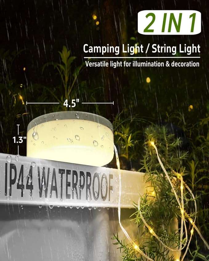Camping String Lights, 32.8FT Warm & RGB Fairy String Lights 130LEDs, Portable Waterproof Camping Light with 12 Modes, Hanging Tent Lanterns for Outdoor Hiking Yard AWN Home Bedroom Decorations