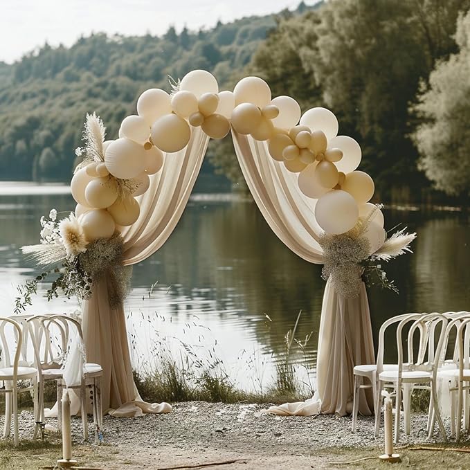 Wokceer Nude 6 Panels 28.7" x 20FT Sheer Fabric Drapes Backdrop Arch Draping Fabric for Wedding Ceremony Birthday Party Bridal Shower Decoration