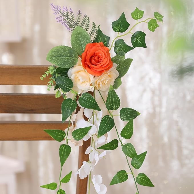Wedding Aisle Decorations Set of 10 Chair Back Flowers Floral Pew Wedding Decorations for Ceremony with Chiffon Ribbons Fall Decor