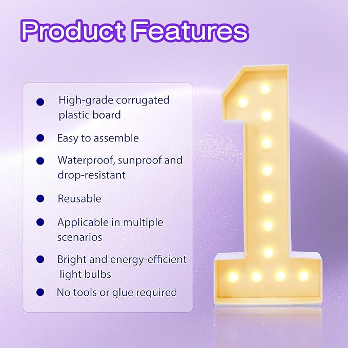 4FT Plastic Marquee Numbers 1 - Light up Numbers Are Made from Corrugated Plastic Board - Quick Assembly Without Tools, Disassembled Components Can Be Used for Photo Wall Decoration, Yard Sale Signs