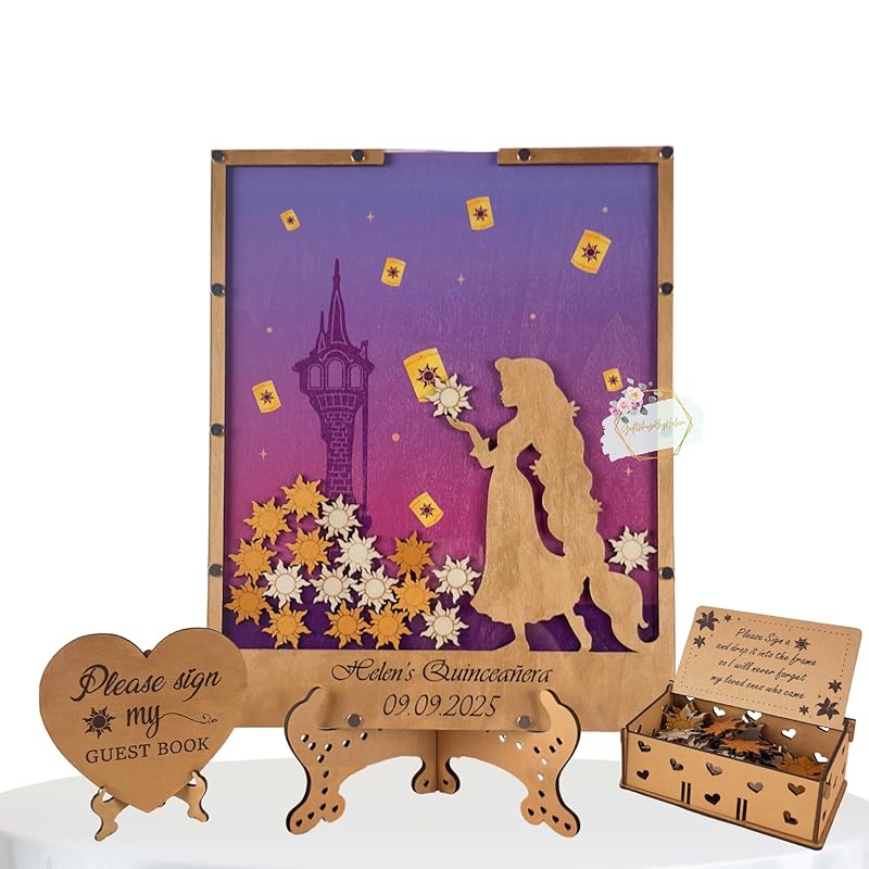 Princess Guest Book Alternative | Quinceañera Sweet XV Wooden Dropbox Frame with Lantern Tokens | Personalized Fairytale Guestbook Keepsake