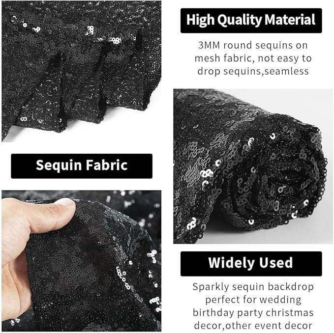 Hahuho Black Sequin Backdrop Curtain, 2PCS 2FTx8FT Glitter Backdrop Curtain for Parties, Christmas, Wedding, Party Decoration（2 Panels, 2FT x 8FT, Black