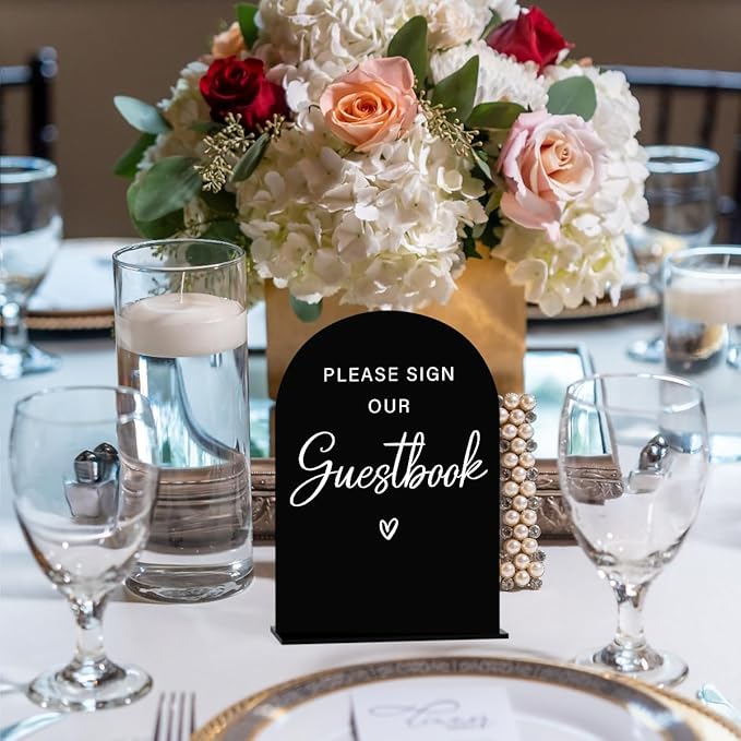 Acrylic Wedding Sign Please Sign Our Guestbook Wedding Signs for Ceremony Modern Calligraphy Arch Acrylic Table Top Sign for Wedding Reception and Event Party Table(black）