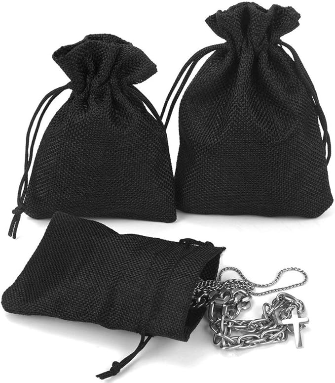 20Pcs Black Burlap Bags 5x7 inch, Drawstring Linen Gift Bags Small Jewelry Jute Sacks Halloween Candy Pouch Wedding Party Favor Bags