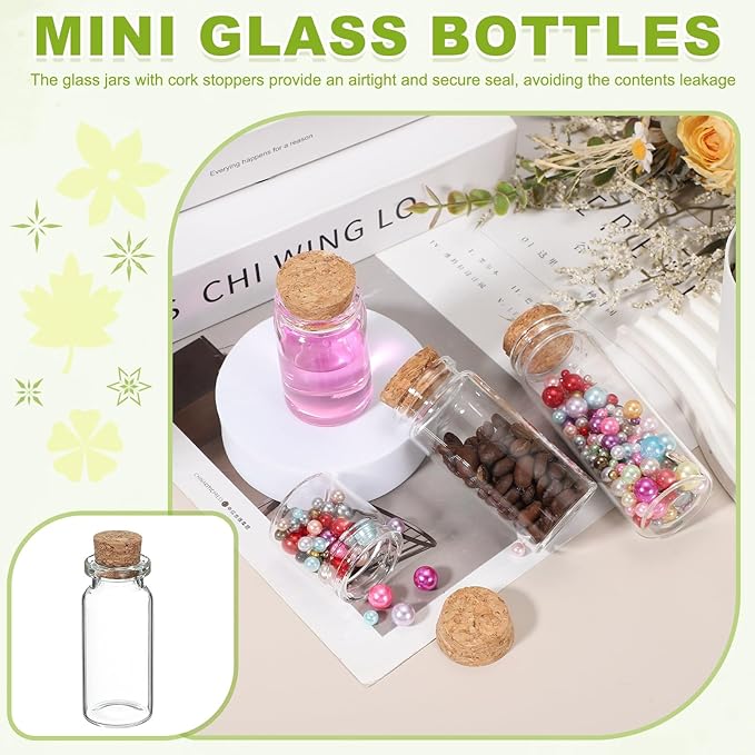 uxcell 10Pcs Mini Glass Bottles with Cork Stoppers, 10ml Small Clear Bottles Glass Empty Jars Vials for DIY Crafts Party Wedding Decor Favors