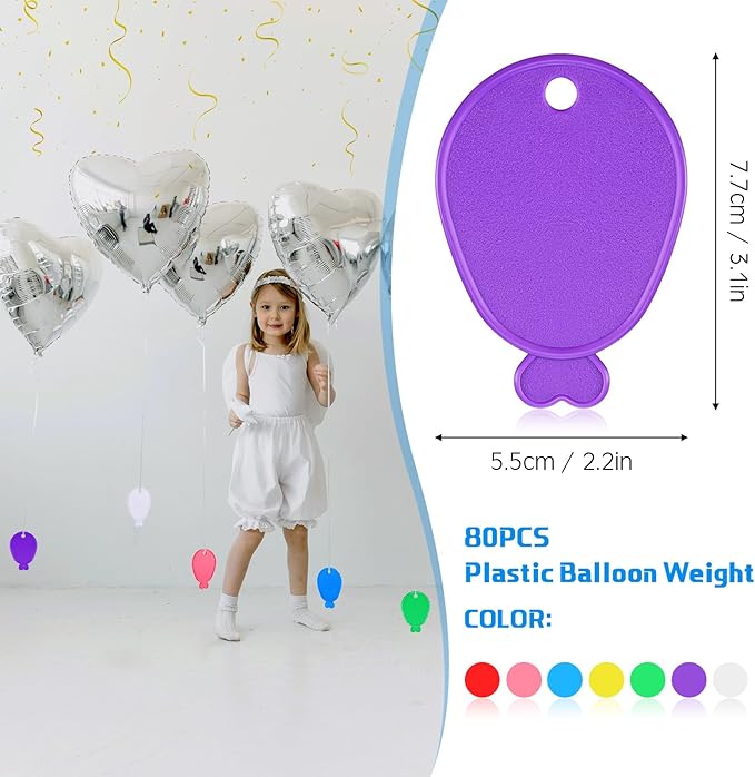Lenwen 80 Pcs Balloon Weights Plastic Colorful Weights for Balloons for Birthday Party Decoration Wedding Holiday Celebration(Balloon Shaped,Rainbow)