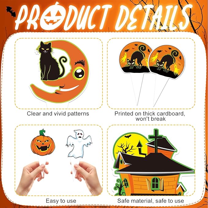 24 PCS Vintage Halloween Cupcake Toppers Halloween Happy Birthday Party Decorations Cake Decor Cupcake Decorations Cake Decorating Party Supplies Decor for Baby Shower Boys Girls