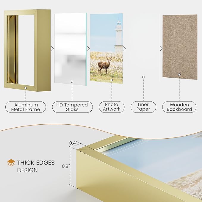 10x13 Aluminum Metal Picture Frame,Tempered Glass Gold Photo Frame 10x13 for Family Photo,Posters,Art,Document to Wall Mount Horizontally or Vertically