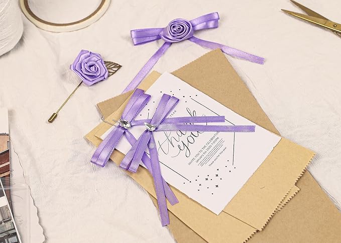 Light Purple Satin Ribbon 1/4 inch X Continuous 50 Yards, Single Face Polyester Ribbon Perfect for Gift Wrapping, Flower Bouquet, Wedding Decor, Crafts, Bow Making, Sewing and More
