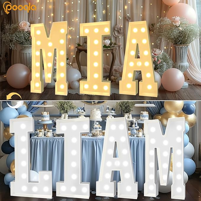 Pooqla 4 FT Marquee Light Up Letters, Cool White and Warm White Marquee Letters 4 Feet Tall, Giant Letter Sign Big Mosaic Letter for Balloons Birthday Party Anniversary Wedding Decorations, LED &