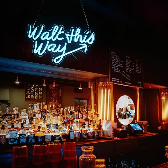 Walk This Way Neon Sign, Arrow Direction Neon Light, Neon Sign For Wall Decor, Art Led Light for Resturant Signage Home Welcome Sign Bedroom Bar Hotel Shop Party (16.7 x 9.4 in)