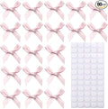 60pcs 1.7" Mini Pink Ribbon Bows Decor – Small DIY Satin Bows for Crafts, Little Bows for Gift Wrapping, Tiny Bow Stickers for Note Card Bow Baby Shower Cake and Candle Decorations