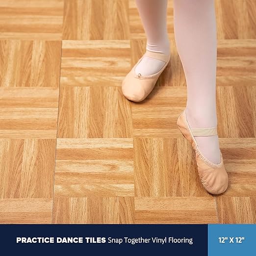 IncStores 3/8" Thick Snap Together Dance Flooring Tiles | 12”x12” Printed Vinyl Dance Floor Tiles for Practice & Performance | White | 52-12" x 12" Tiles