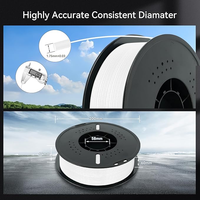 Kingroon 4KG White PLA Filament 1.75mm 3D Printer Filament Pla Filament Dimensional Accuracy +/- 0.02mm, Fit Most FDM Printer, 1KG X 4 Spools