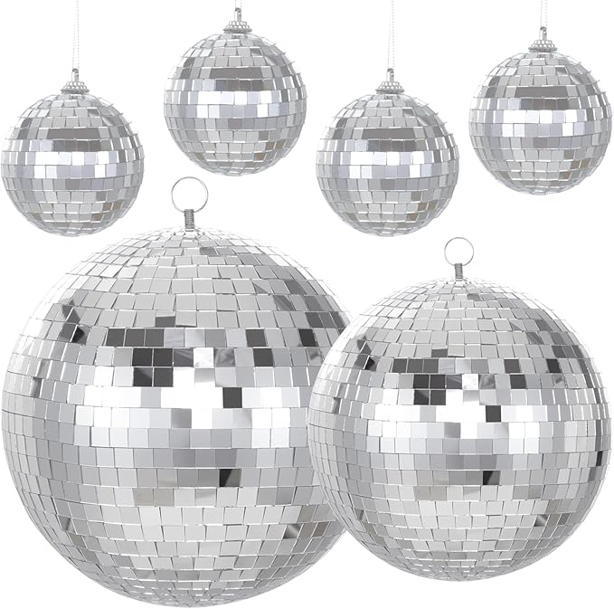 Large Mirror Disco Ball Bright Hanging Disco Ball: 6 Pcs Silver Reflective Mirror Ball - Disco Party 70s Ballroom Dance Music Festivals Decoration (10'', 8'', 3.2'')