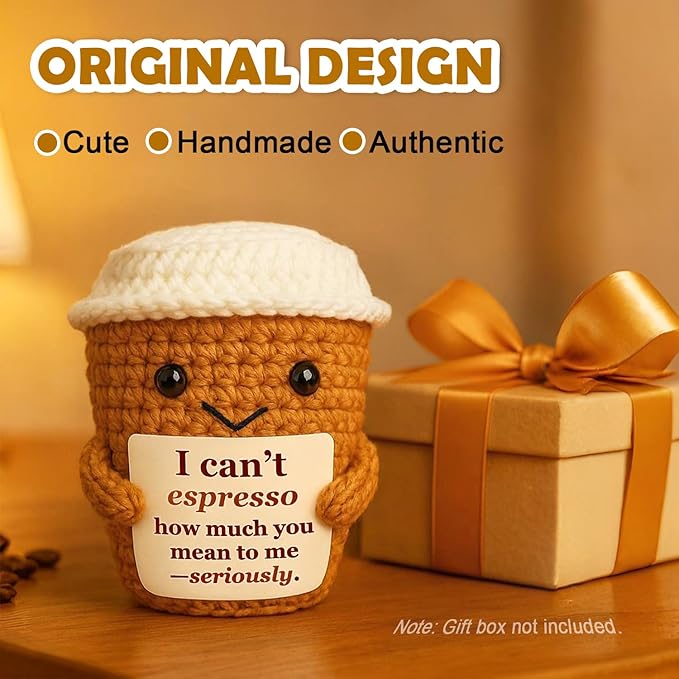 Coffee Lover Gift for Women Men, Cute Brithday Gifts for Boyfriend Girlfriend, Romantic Anniversary I Love You Gift for Him Her Couple, Positive Espresso Handmade Crochet