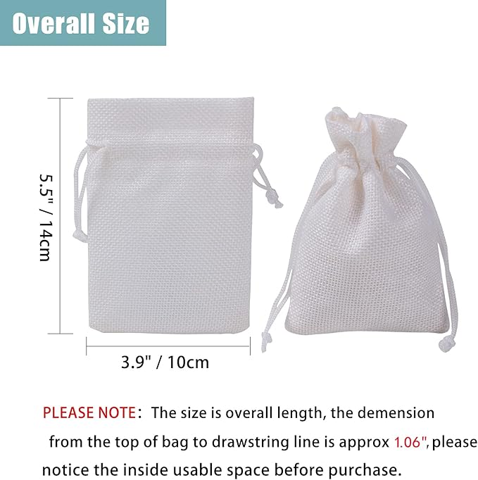 20Pcs Burlap Bags with Drawstring, 3.9 x 5.5 inch White Small Linen Gift Bags Jewelry Pouches Sacks for Christmas, Wedding Favors, Party, DIY Craft