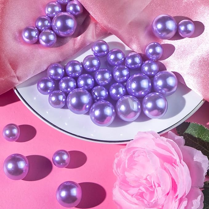 180 PCS Light Purple Beads for Centerpieces Vases, No Hole Polished Pearl Makeup Beads Mixed 8/14/20mm Sizes, Pearl Vase Fillers Table Scatters for Party Wedding Decor