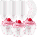 Domensi 100 Pcs Pink Bow Cupcake Wrappers Rustic Cupcake Liners Pink Baking Cups Baking Liners for Wedding Bridal Baby Shower Birthday Breast Cancer Awareness Party Supplies Dessert Decoration