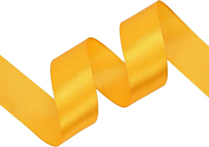 Yellow Satin Ribbon 1 inch X Continuous 25 Yards, Single Face Polyester Ribbon Perfect for Gift Wrapping, Flower Bouquet, Wedding Decor, Crafts, Bow Making, Sewing and More