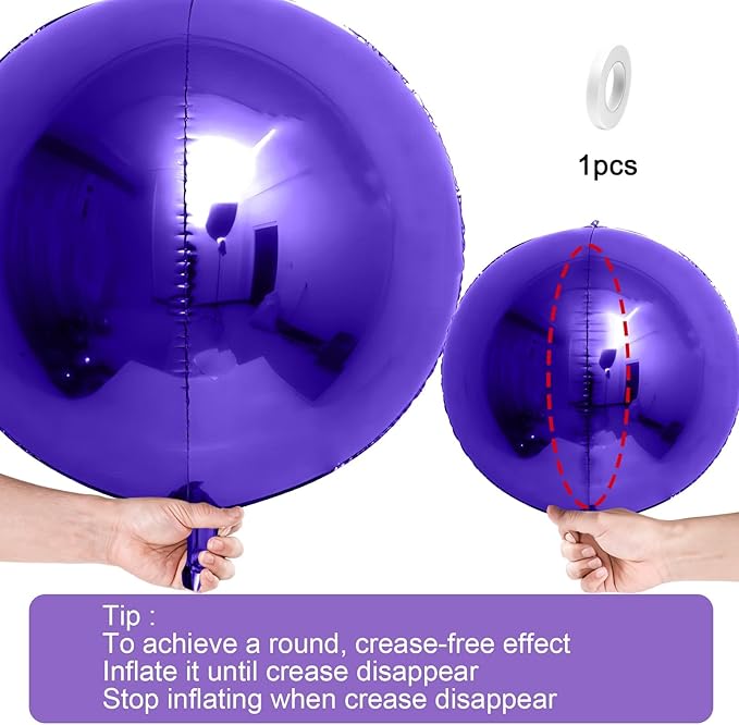 12Pcs Dark Purple Round Foil Balloons, 22" 15" 10" 4D Helium Ball Balloon, Metallic Purple Foil Balloon for Galaxy Birthday Graduation Wedding Anniversary New Year Eve Disco Prom Party Decorations