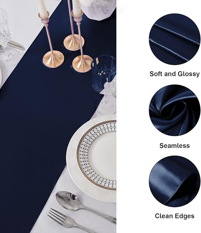 6Pack Table Runner 12 x 108 Inches Satin Silk Table Runner for Wedding, Birthday Party, Banquets, Graduations Decoration, fit Rectange and Round Table-Navy