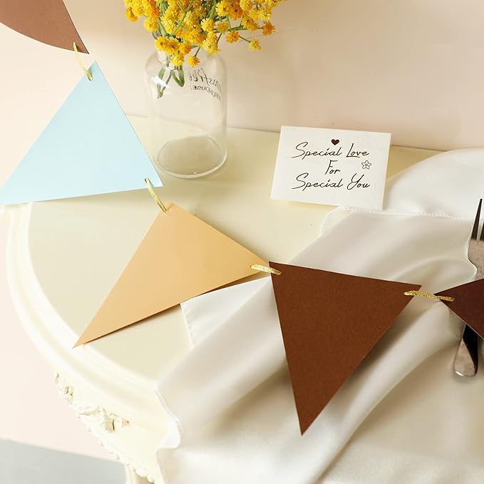 Fonder Mols Paper Pennant Banner Triangle Flags Bunting Garland for Bear themed Boy Baby Shower Birthday Nursery Wall Backdrop Decorations (10 feet, Coffee Blue, Large)