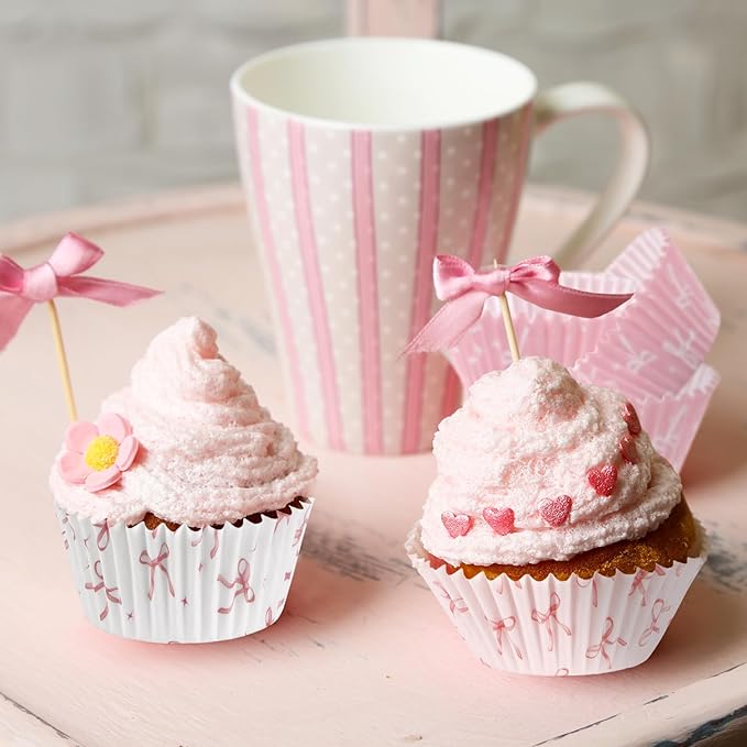 400 Pcs Pink Bow Cupcake Liners Coquette Bow Cupcake Wrappers Baking Cups Baking Standard Liners Holders for Baby Shower Wedding Bachelorette Bridal Showers Birthday Party Decoration