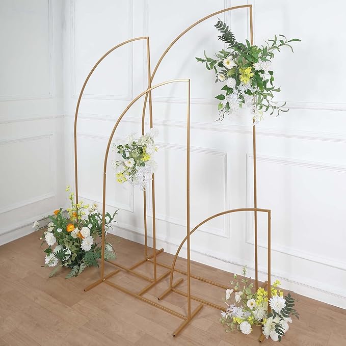 Tableclothsfactory Set of 4 | Gold Metal Wedding Arch Chiara Backdrop Stand, Half Moon Floral Frame Arbor Display - 2.5ft,5ft,6ft,6.5ft