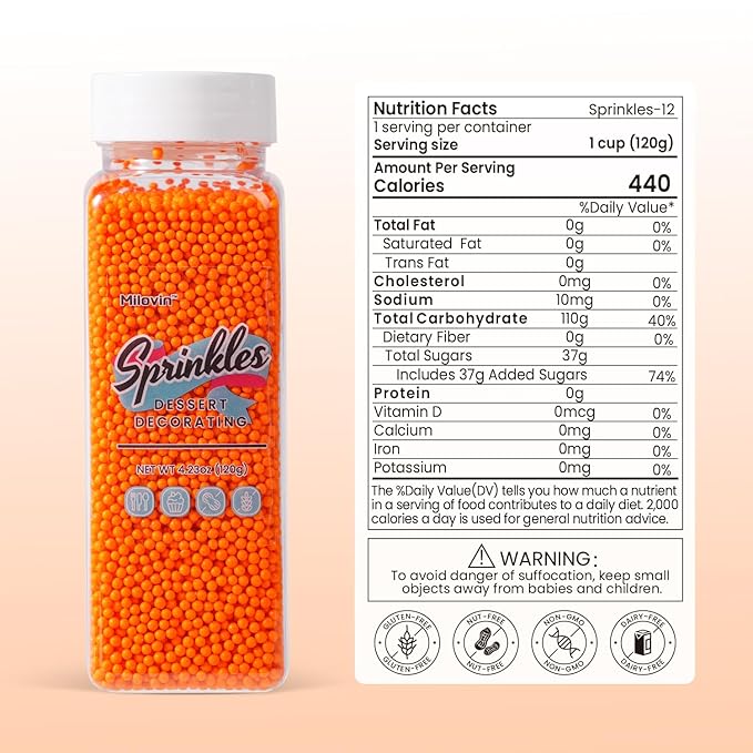 Edible Orange Sprinkles, Nonpareil Sprinkle, Orange Sprinkles for Cupcakes, Cakes, Cookies, Macarons, Ice Cream, Perfect for Halloween, Fall, Thanksgiving Day(120g/4.23oz)